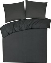 Housse de couette avec fermeture éclair - 100% coton - 3 pièces 200x200 + 2 taies d'oreiller 80x80 - anthracite