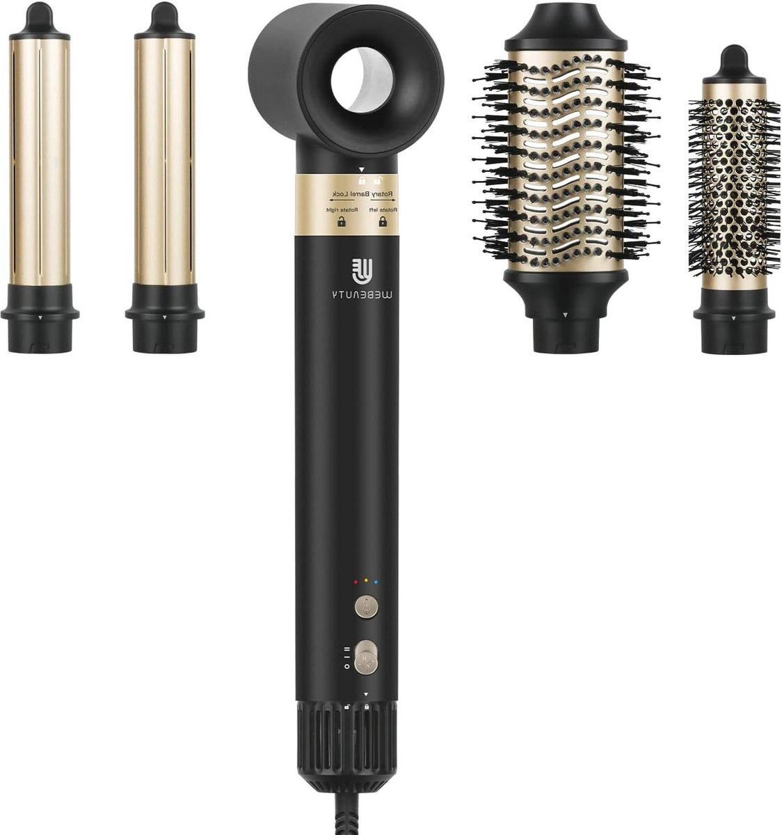 Haardroger en haarstyler - 5-in-1 - 110.000 omw/min - 20 m/s - 200 miljoen negatieve ionen - blaasborstel en luchtkruller - zwart