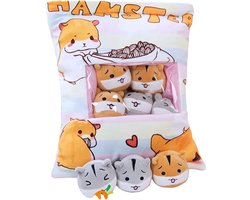 foto van Klikkopers® - Kawaii Kussen Met 6 Baby's - Squish Knuffel - Hamster Squishy - Kawaii Knuffel - Kawaii Hamster Squishy Knuffel - 50CM