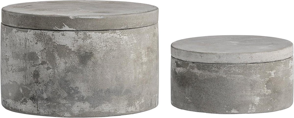 Ronde Decoratieve Cement Box Set met Deksel - Grijs, Opbergdozen