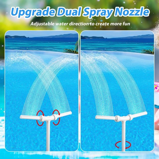 Waterfontein Dubbele Sproeiwaterfontein - Zwembadfontein Voor Inground Zwembaden - Watervalspray - 2 Zwembadfonteinen Voor Boven En In De Bodem Zwembadkoeler Groene Fluorescerende Watervalspray Instelbaar 2 In 1