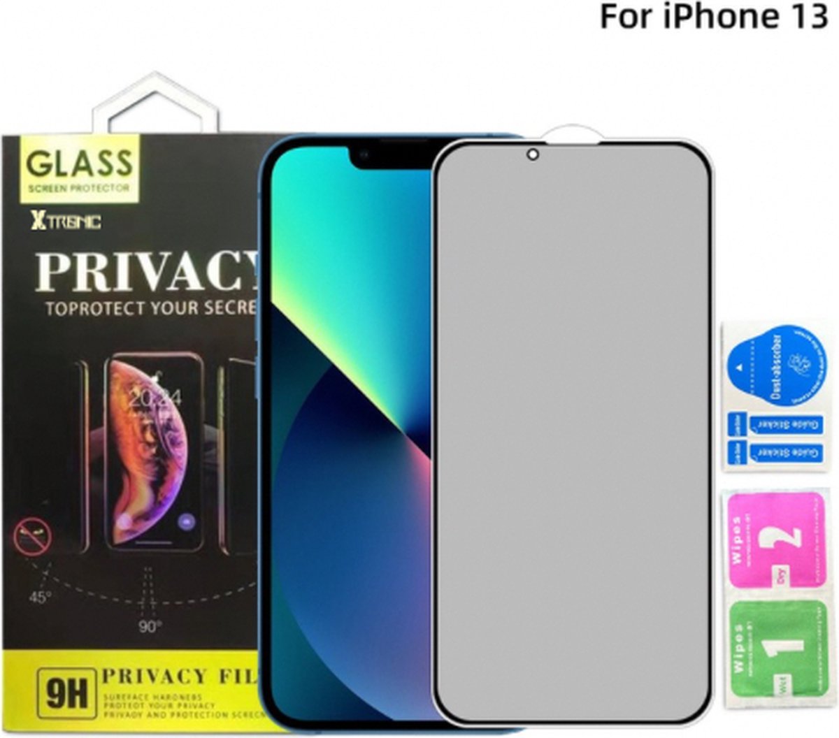 Privacy Screenprotector geschikt voor iPhone 13 - Extra Sterk en Veilig 9H Geharde Glasbescherming - Screenprotector Privacy - Anti-meekijk - Anti-inkijk