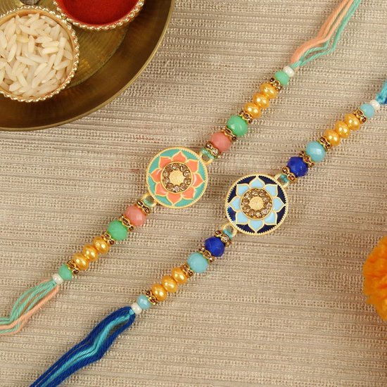 Coffret Cadeau Rakhi Pour Frère - 2 Bracelets Rudraksha, Diya, Roli, Chawal, Carte De Vœux (Raksha Bandhan)