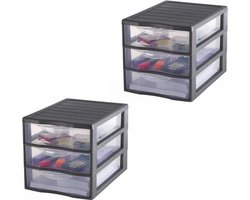 Orgamix set van 2 grijze kunststof opbergtorens - 3 transparante laden - DIN A4-papier - hoogte 255 cm - stapelbaar - ideaal voor opbergen van kantoor en cursusdocumenten