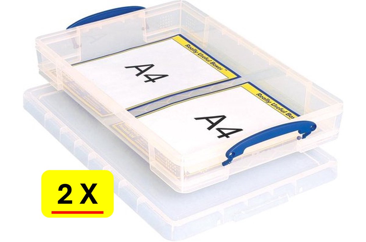 2 x Opbergbox Really Useful Box 10 liter - A3 - 52x34x8,5 cm - transparant wit