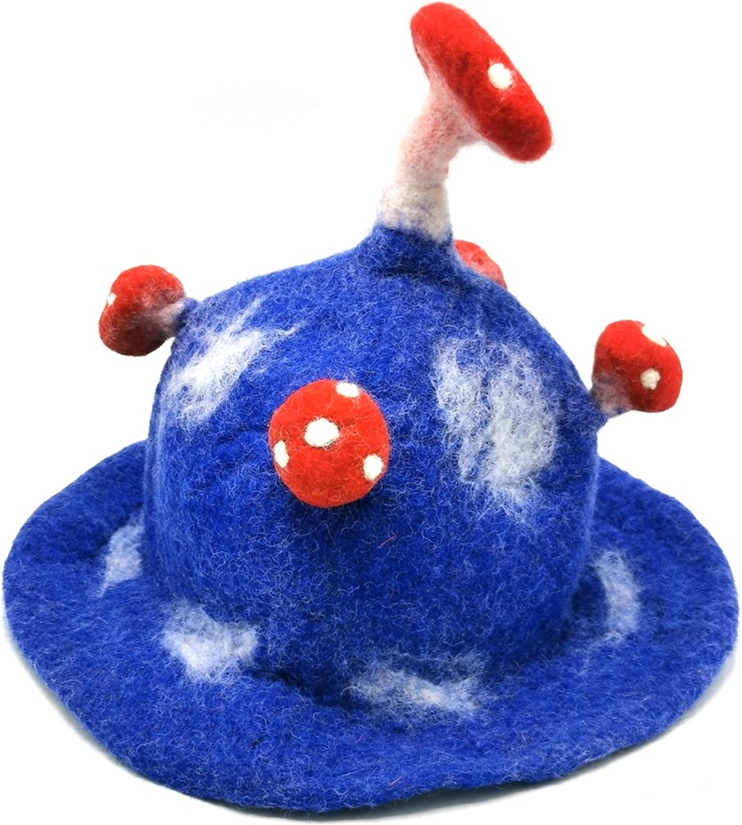 Boutique Trukado - Vilten hoed "Paddenstoel Vliegenzwam" Blauw-wit - ONE SIZE
