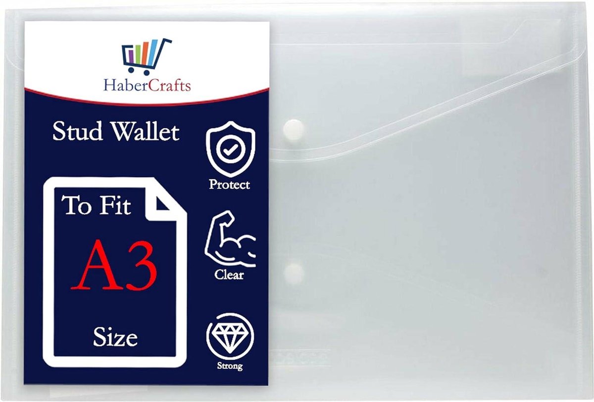 a3 Plastic Wallet with Push Button Transparent Durable A3