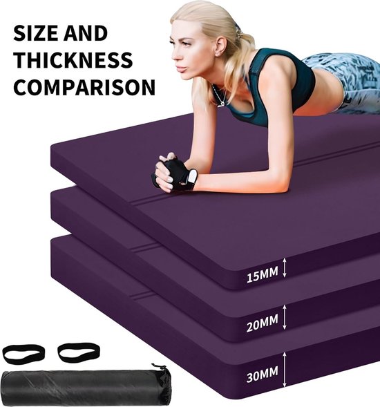 15mm dikke Anti-Slip Grote yogamat voor sportschool yoga pilates stretching - oefenmat voor vrouwen en mannen met draagtas en klittenband Yogamat — afbeelding 2