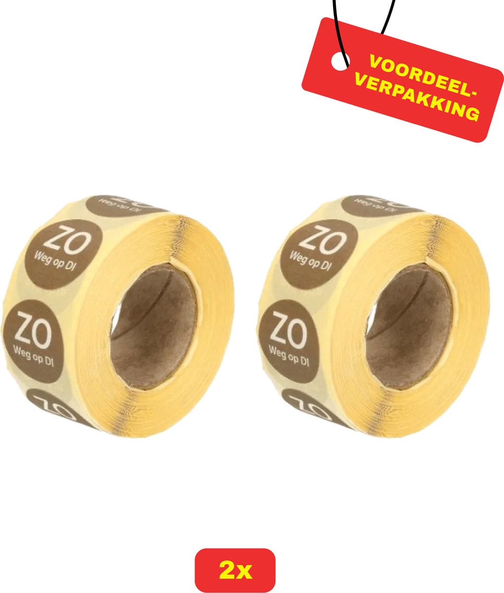 2X HACCP datumstickers Rol "Zondag weg op dinsdag" - Voordeelverpakking!
