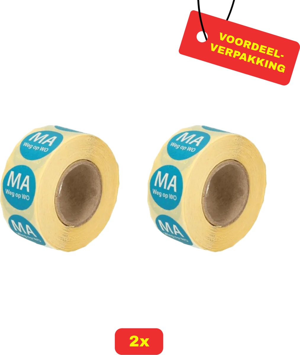 2X Daymark Afwasbare Etiketten Rol "Maandag weg op woensdag" - Voordeelverpakking!