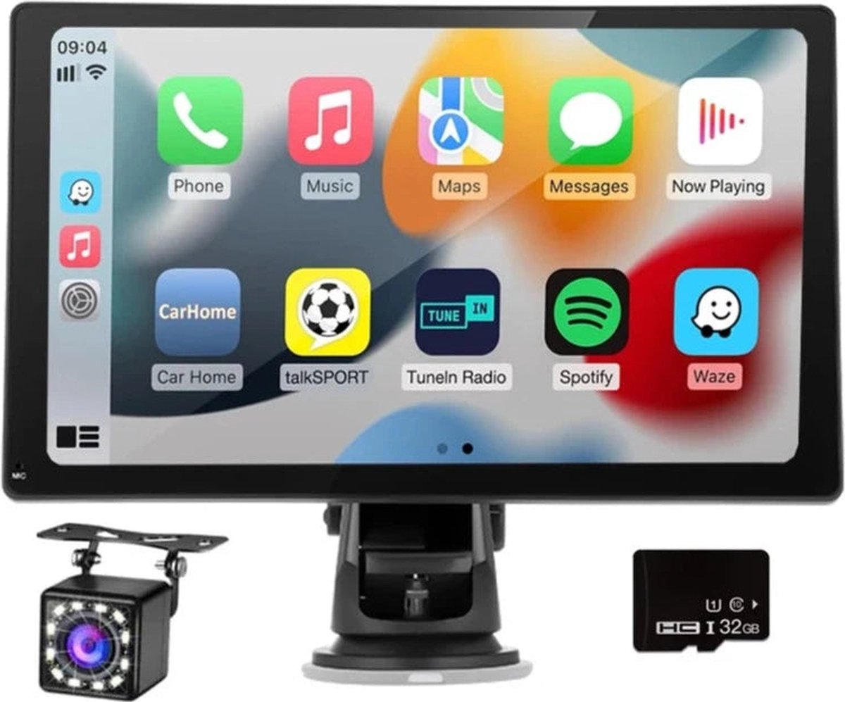 Navigatiesysteem Auto - 9 Inch - Touchscreen - Apple Carplay & Android Auto (Draadloos) - Carplay Scherm - Autoradio - Inclusief Achteruitrijcamera