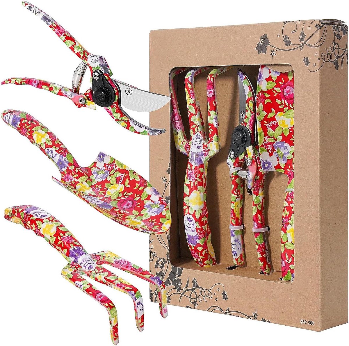 3-delige aluminium tuingereedschapset - trowel cultivator snijschaar - cadeauset voor tuinbenodigdheden - rood