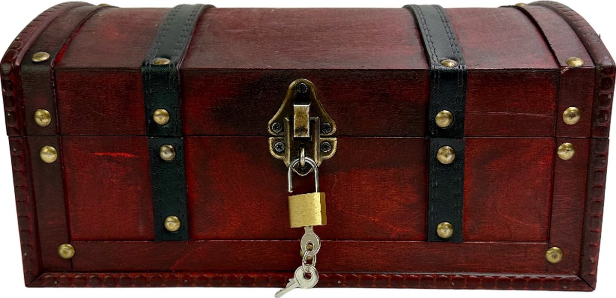 Schatkist van hout 15 x 75 x 12 cm met slot voor het bewaren en