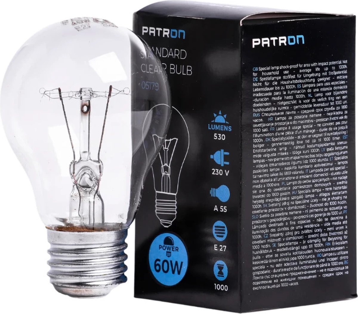 Patron E27 Gloeilamp | 60W 2700K 530Lm | Dimbaar