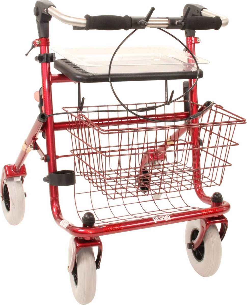 Goedkoopste Premis Provo - Rollator - 2de Generatie -Voorzien van Opklapbare duwbeugel - Metallic Rood