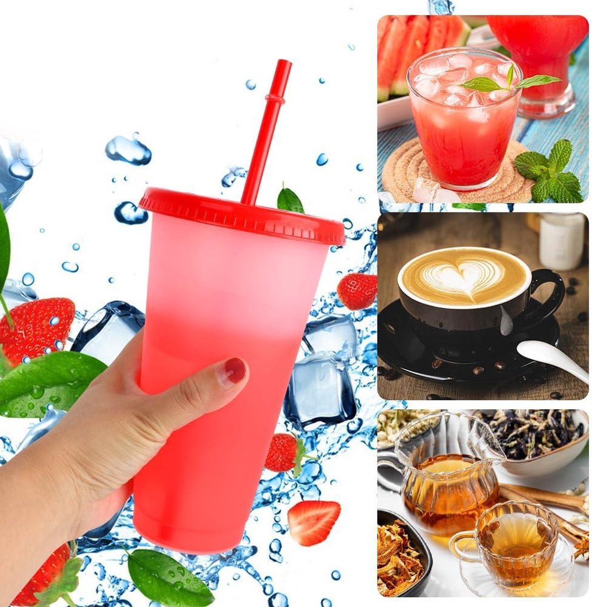 Plastic glitterbekers met deksels en rietjes, 5 stuks, herbruikbare bekers voor volwassenen om koud water te drinken ijskoffie smoothiesap, bulk draagbare morsbestendige bekers voor reisfeesten