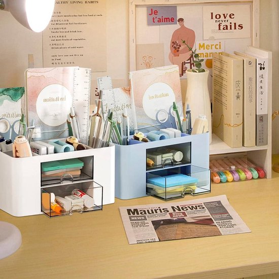 Bureau-organizer Wit, Bureau-organizer Bureau, 7 compartimenten Penhouder Bureau, multifunctionele tafel-kantoororganisator met laden voor thuisschool Kantoorbenodigdheden Bureauorganisatie Bureau-organizer Wit, Bureau-organizer Bureau, 7 compartimenten Penhouder Bureau, multifunctionele tafel-kantoororganisator met laden voor thuisschool Kantoorbenodigdheden Bureauorganisatie