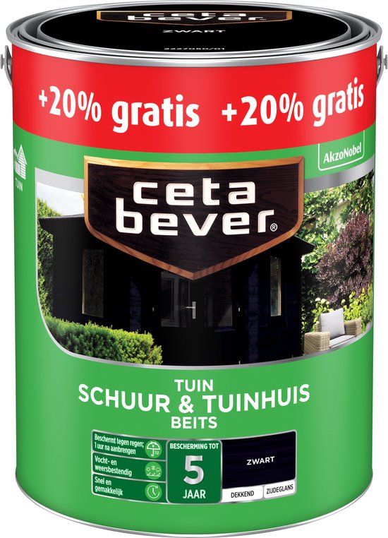 Foto: Tuinbeits schuur tuinhuis dekkend zwart 3 l