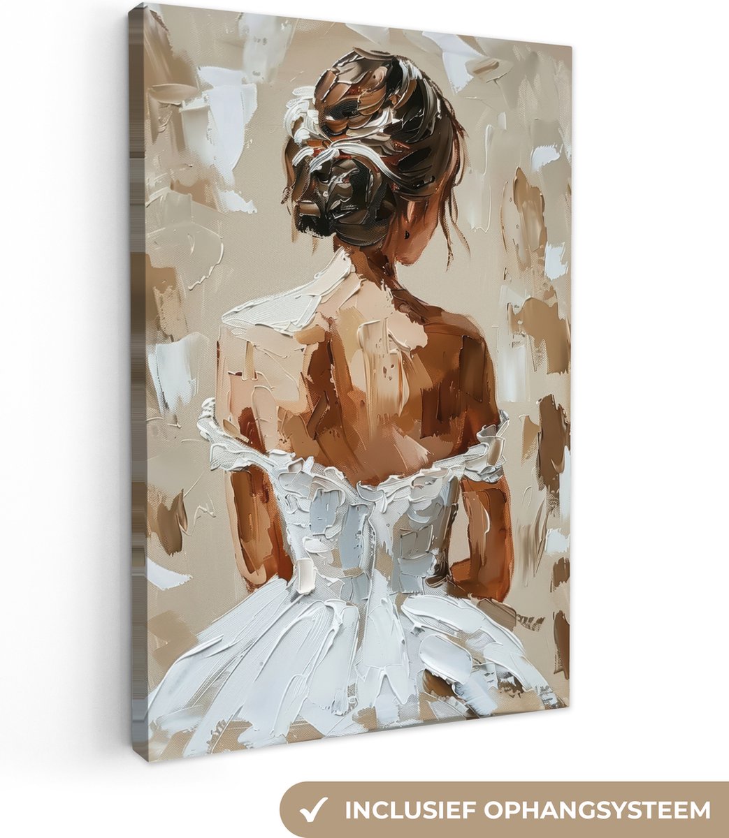 Canvas schilderij 40x60 cm - Wanddecoratie Vrouw - Verf - Abstract - Beige - Modern - Muur