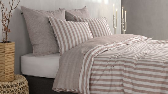 Zohome Dekbedovertrek Banda-di-Lino - Bedlinnen met Strepen - 240x220 - Beige - Dekbedhoes van 100% Katoen van Zohome — afbeelding 5