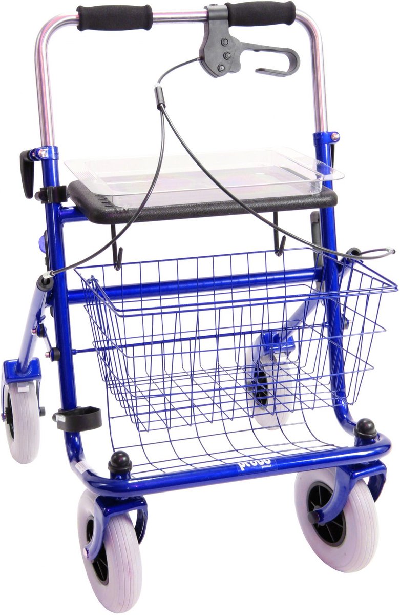 Goedkoopste Premis Provo - Rollator - 2de Generatie - Duwbeugel - Zowel Eenzijdig Links als Eenzijdig Rechts te gebruiken - Metallic Blauw