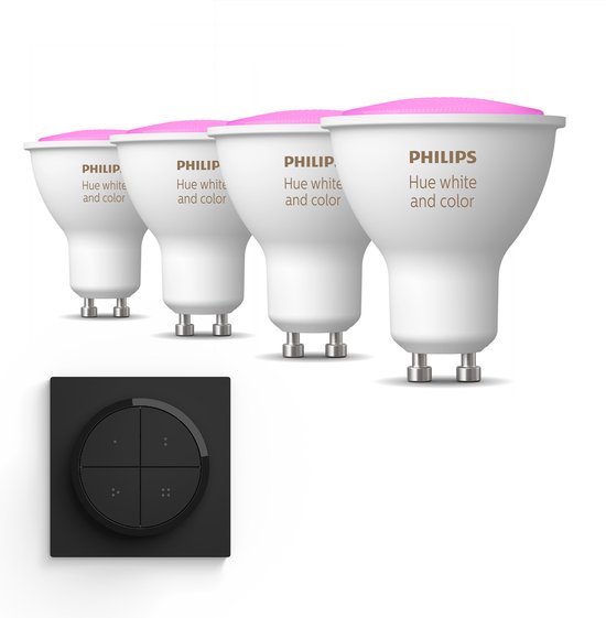 PHILIPS HUE Meranti Opbouwspot Met 4 Lichtpunten GU10  Mat Chroom  Warmwit Licht | Incl. 1 Hue Dimmer Switch Hue White 147561041