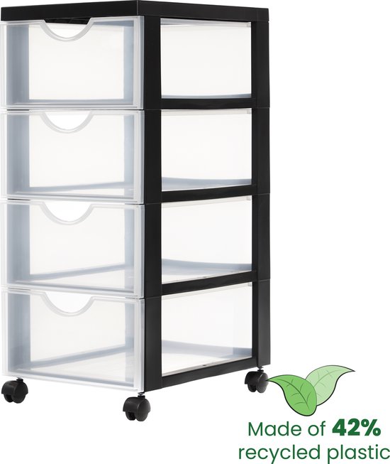 Foto: Iris easygrip chest ladekast 4 lades x 11 25l kunststof zwart transparant met wieltjes