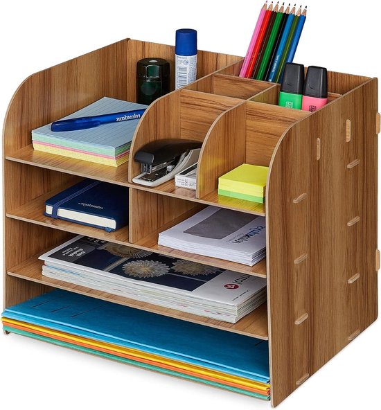 Relaxdays bureau organizer met 12 vakken, voor brieven, pennen etc., H x B x D: 34,5 x 25 x 32 cm, brievenbak mdf, wit