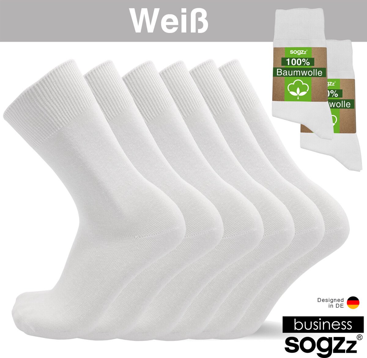 SOGZZ® 100% Katoenen - Business Sokken - 6 Paar - Wit - Maat 47/50