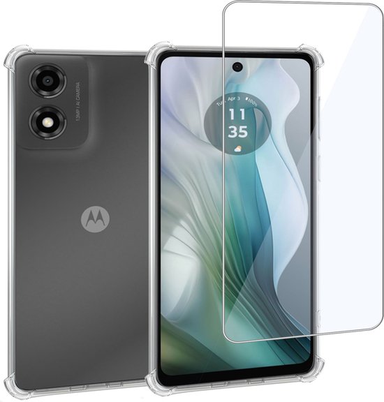 Convient pour Motorola Moto E14 / Moto G04 / Moto G24 - Coque + Protecteur d'écran - Couvercle en Glas Trempé + Coque Antichoc - Transparent
