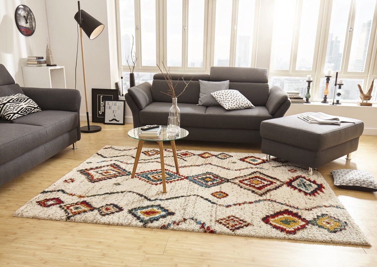 flycarpets Hoogpolig Vloerkleed - Nomadic Bohemian - Creme / Multi - Woonkamer Tapijt - 240x330 cm