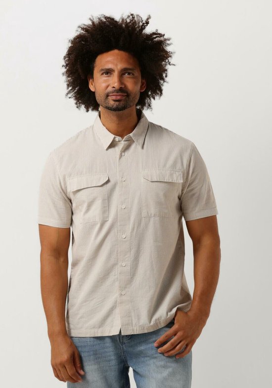 PURE PATH Seersucker Shortsleeve Shirt With Chest Pockets Heren - Vrijetijds blouse - Taupe - Maat M