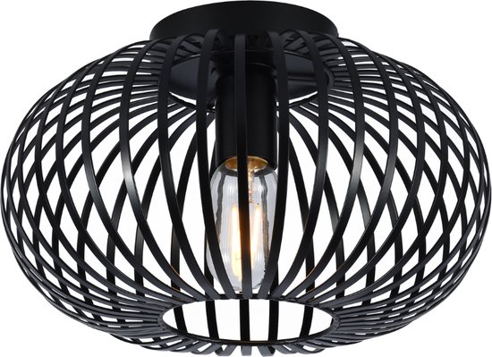 SensaHome 78174BK Plafondlamp Zwart - Industrieel Plafonnière van Metaal - Retro Wire Kooi Design - 30x30x17cm - 1x E27 40W - Exclusief Lichtbron