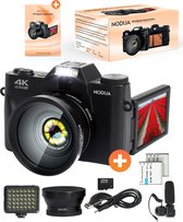 NODIJA® Caméra de vlogging numérique 4K - Appareil photo compact - Appareil photo - Caméra vidéo - Rotation de l'écran - Carte SD 128 Go