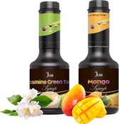Limonade | Bubble Tea Syrup | Smoothie Basis | Cocktail Syrup | Dessert Syrup | JENI Jasmine Green Tea Syrup - 600g x 1 + Mango Syrup - 600g x 1