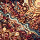Line art aboriginal schilderij | Primal Pathways: A Journey Through Line and Aboriginal Art | Kunst - 80x80 centimeter op Dibond | Foto op Dibond