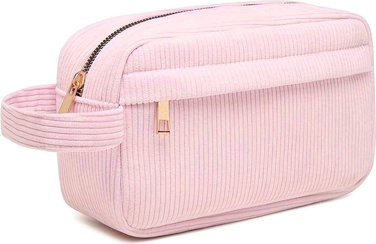 Corduroy Make-up Tas - Roze | 23 x 12,5 x 9 cm | Toilettas / Etui | Katoen/ Polyester | Fashion Favorite