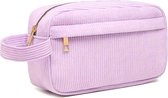 Corduroy Make-up Tas - Lila | 23 x 12,5 x 9 cm | Toilettas / Etui | Katoen/ Polyester | Fashion Favorite