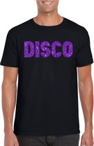 Bellatio Decorations Verkleed T-shirt heren - disco - zwart - paars glitter - jaren 70/80 - carnaval L