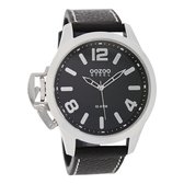 OOZOO Timepieces - Montre argentée avec bracelet en cuir noir - OS338