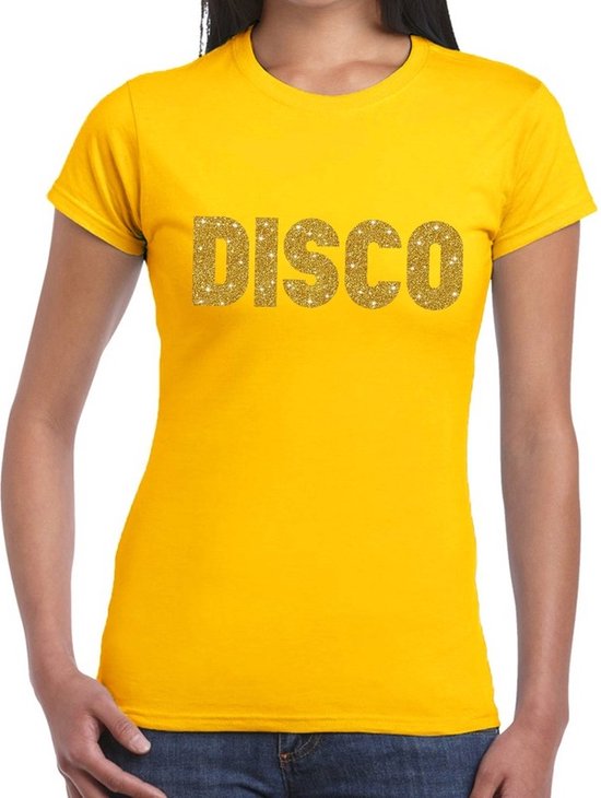 Bellatio Decorations Verkleed shirt dames - disco - geel - gouden glitter - jaren 70/80 - carnaval XXL
