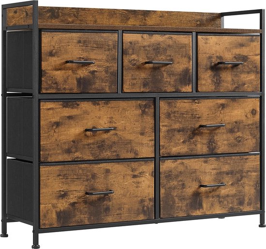 Rootz Vintage Bruin-Zwarte Ladekast - Opbergkast - Dressoir - Polyester - MDF - Oxfordstof - Niet-geweven stof - 98cm x 28,5cm x 85cm - Organisatie - Duurzaamheid - Eenvoudige montage