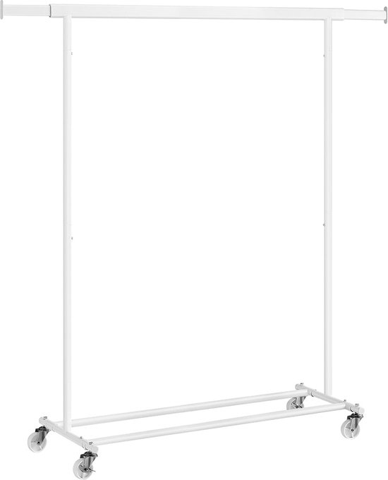 Rootz Classic White Clothes Rack - Garment Stand - Rolling Wardrobe - Steel Construction - PP Wheels - Adjustable Height - 45.4cm x (92-132)cm x 160cm - Lightweight - Easy Assembly - Max. Load 90kg