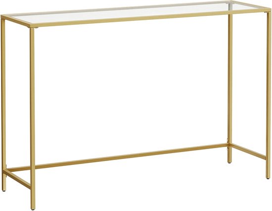 Rootz consoletafel van goudkleurig transparant glas - stalen frame - inkomtafel - salontafel - stevige constructie - eenvoudige montage - 35 cm x 120 cm x 80 cm