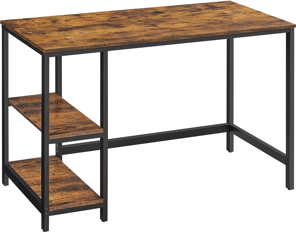 Vintage computerbureau - Bureau - Studietafel - Stijlvol ontwerp - Veelzijdige planken - Eenvoudige montage - Spaanplaat en staal - 60 cm x 120 cm x 75 cm