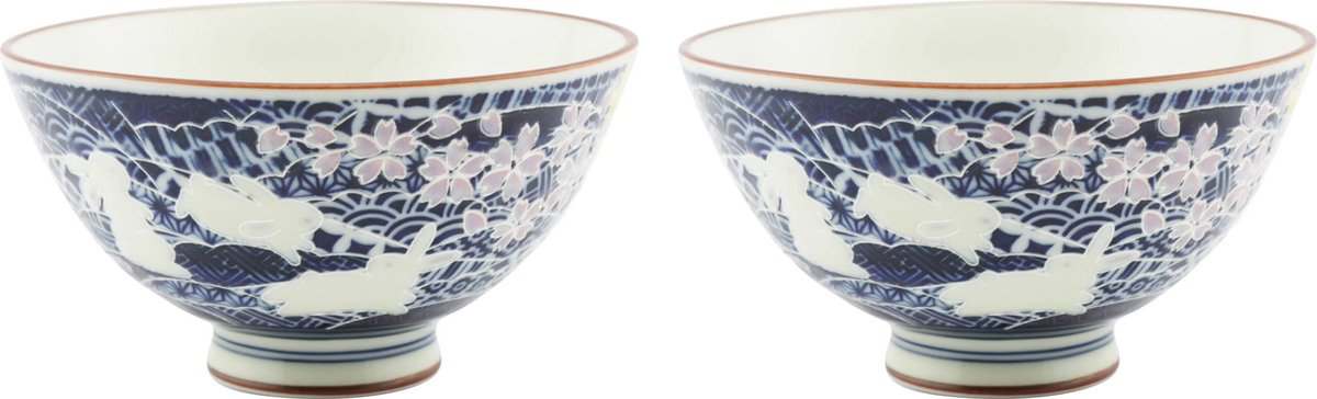 Japans rijstkommetje - donkerblauw konijn klein - 12,5 x 7 cm - set van 2 kommen