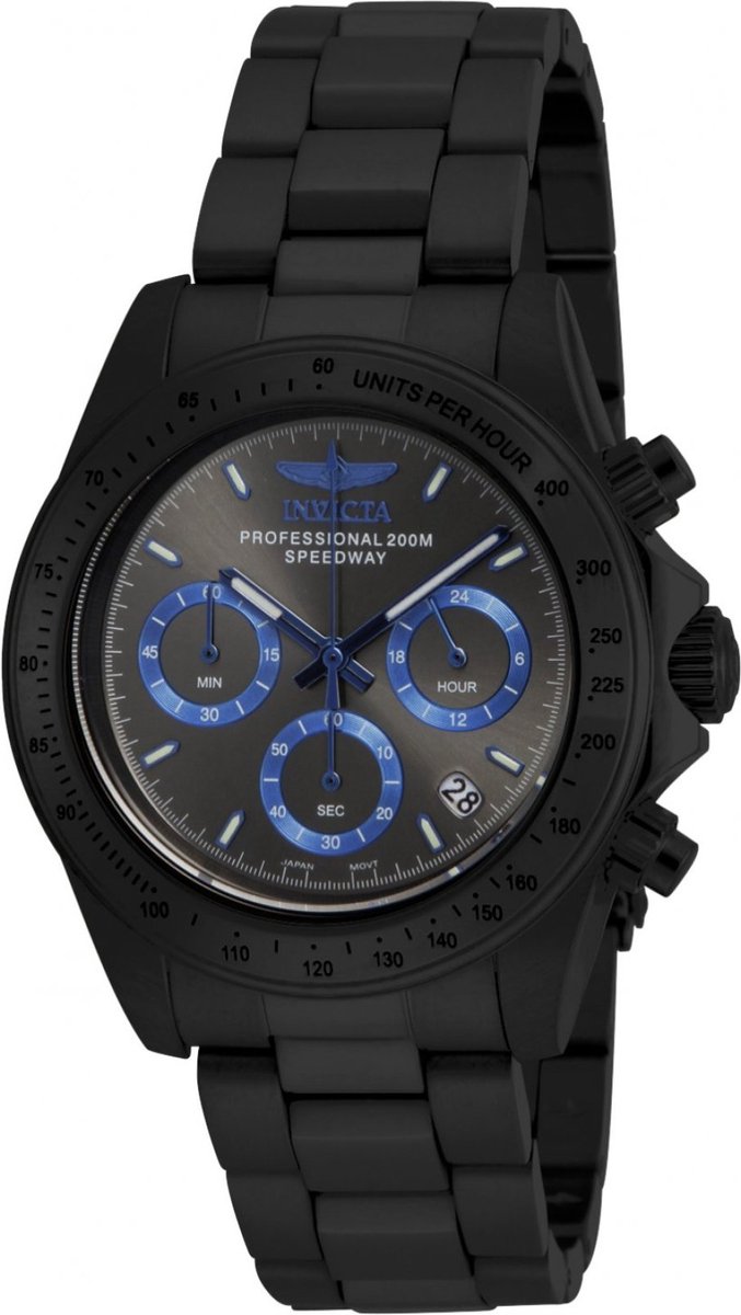 Invicta Speedway 17313 Heren Horloge - Waterdicht - Analoog - Quartz Uurwerk - Roestvrij Staal met zwarte Wijzerplaat - 40mm