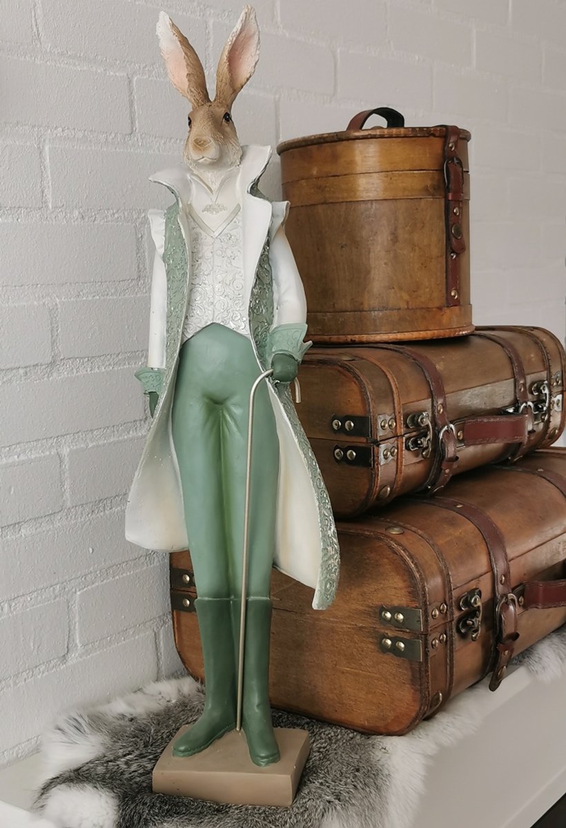 Beeld Konijn 61 cm Groen Bruin Polyresin Konijn beeldje