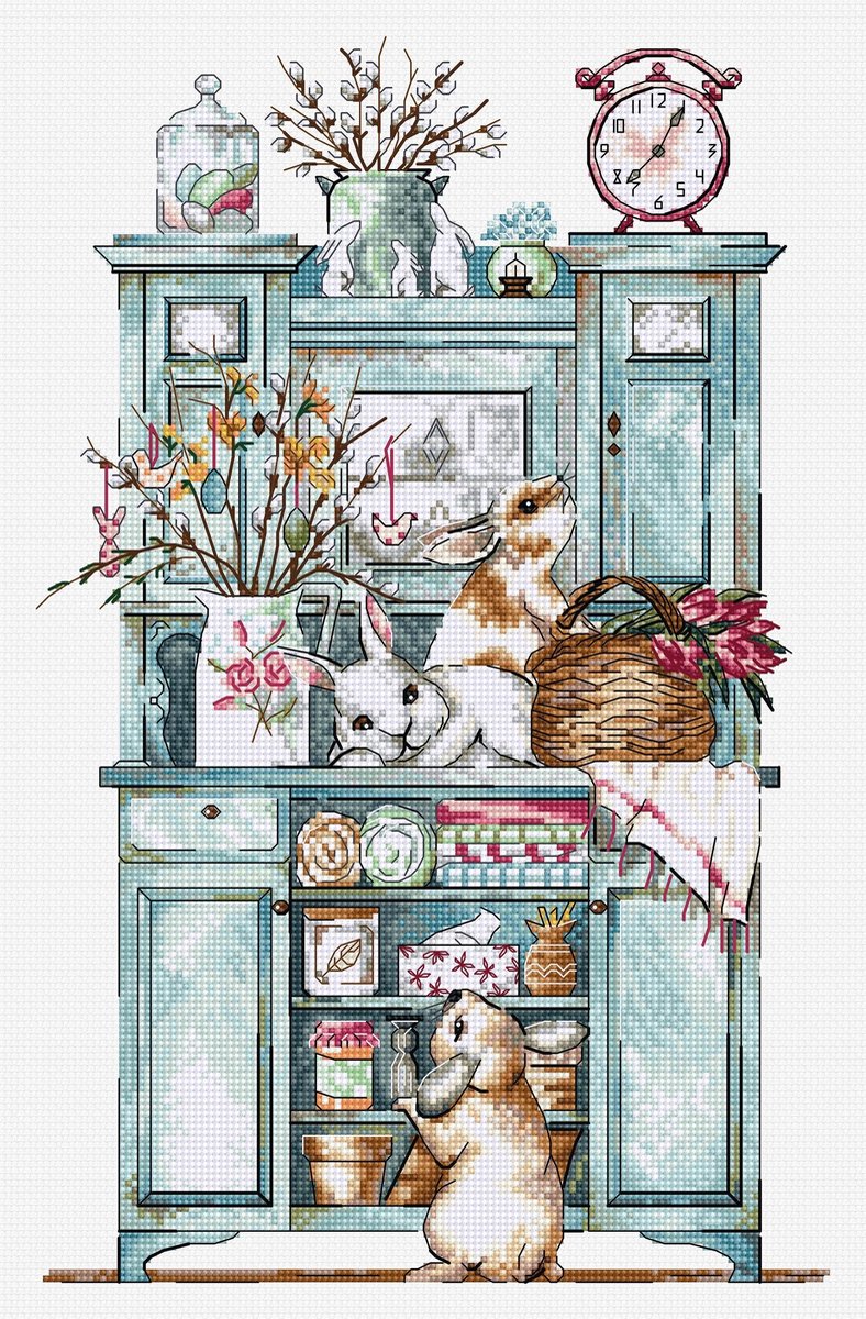 Borduurpakket HobbyJobby - Bunny Buffet - Konijntjes Buffetkast