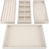 Crème Velours Stapelbare Sieraden Organizer Opslag Bakken - Lade Display Dozen - Verwijderbare Secties Voor Kettingen Ringen Armbanden & Oorbellen - Grote Maat - Set Van 4